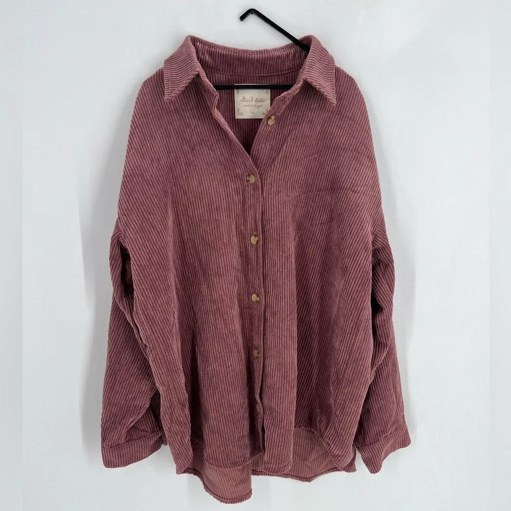 Altar’d State Oversized Corduroy Button Down Shirt Shacket - Picture 2 of 7